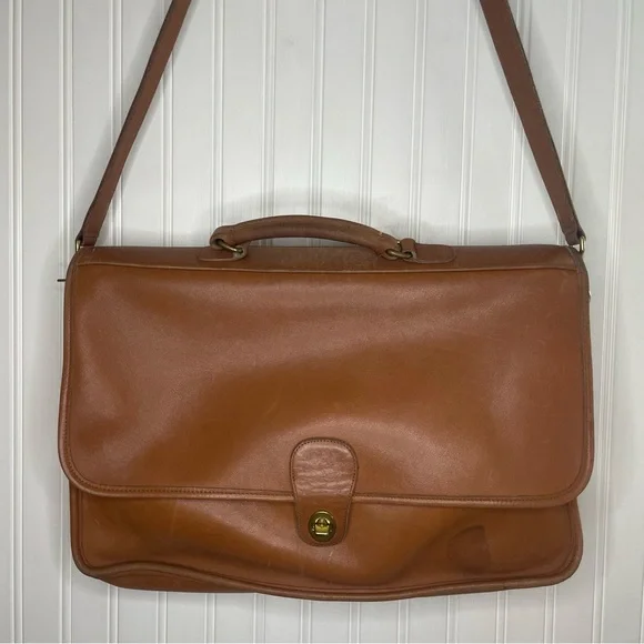 Vintage 90s COACH Tan Leather Briefcase Bag